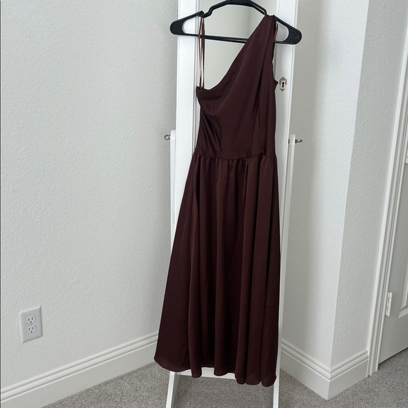Ann Taylor One-Shoulder midi flare Dress (brown) size 0 - Picture 8 of 9